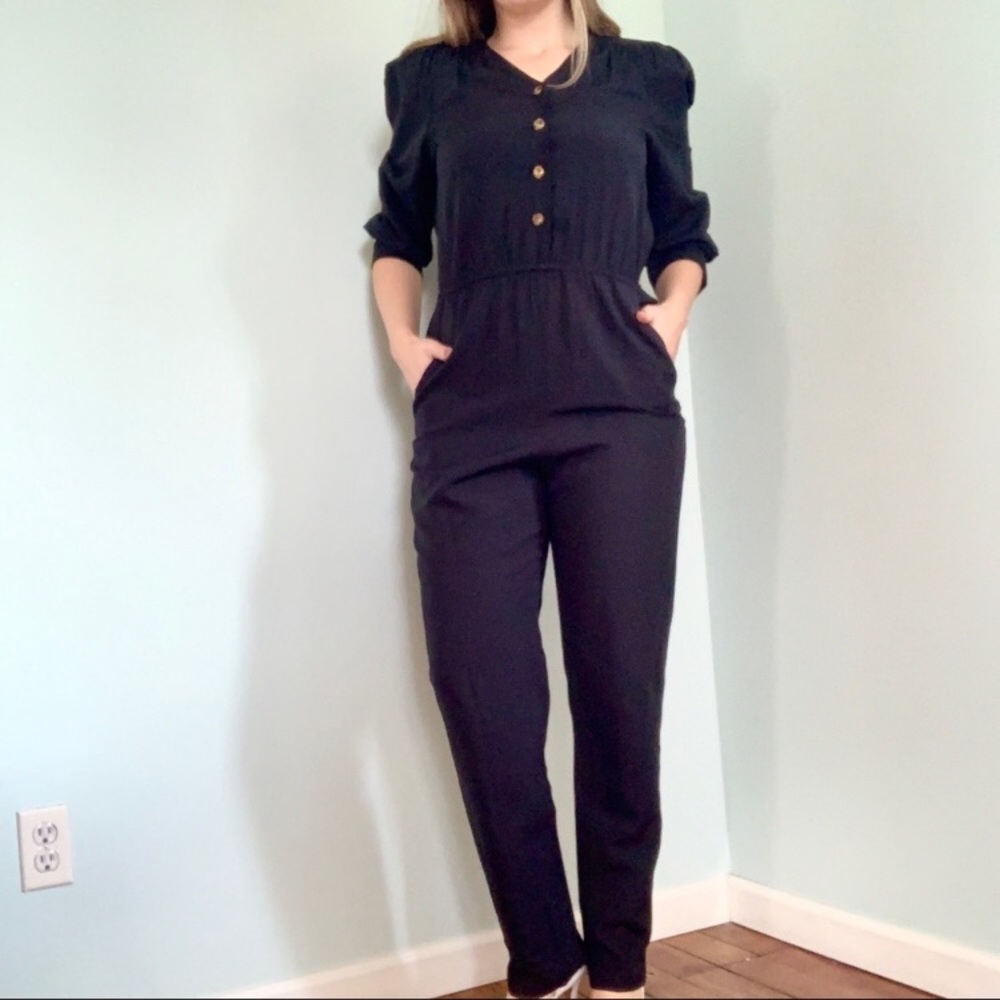 Vintage 80s Luci Fellini Black Jumpsuit 10 Tall